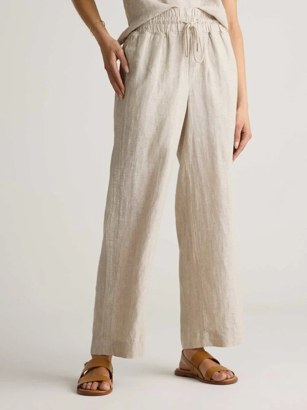 100% European Linen Wide Leg Pants in Flax